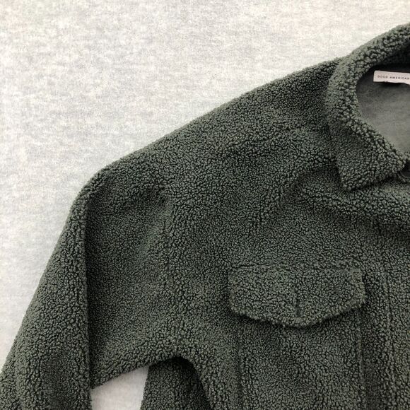 Good American Team Cardinal Oversized Sherpa Shacket Size 0 Green Hidden Button - Picture 2 of 16